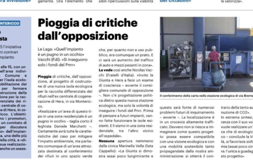 NICOLAS VACCHI (FDI): NO ALLA STAZIONE ECOLOGICA DI VIA MONTERICCO