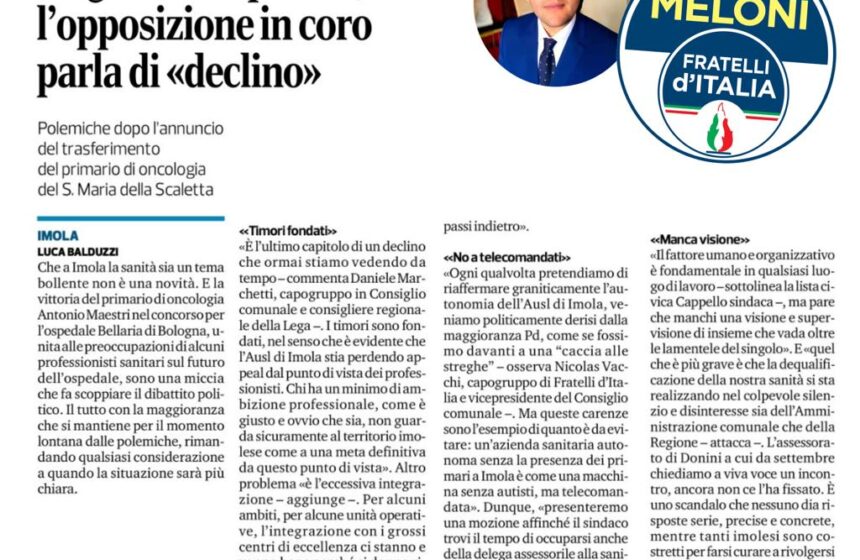 NICOLAS VACCHI (FDI): LISTE D’ATTESA E PRIMARIATI VACANTI? SINTOMO DELLA PERDITA DI AUTONOMIA DELLA ASL IMOLA