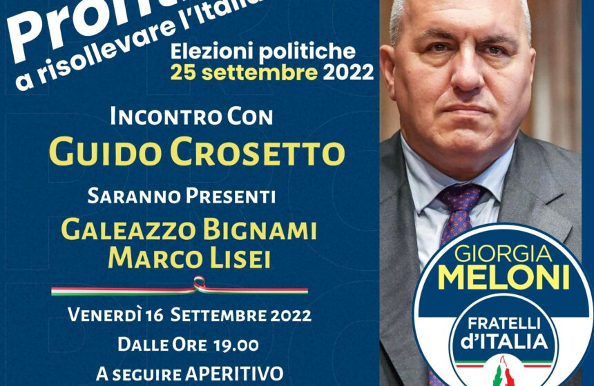 Fratelli d’Italia – Conferenza Stampa con Guido Crosetto a Imola – Bar Roma Venerdì 16/9/22