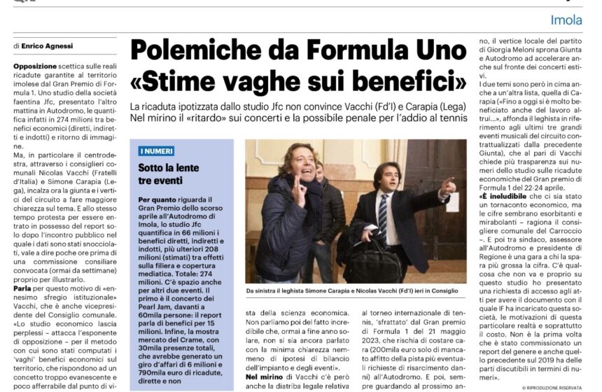 NICOLAS VACCHI (FDI): AUTODROMO ED EVENTI, SULLA GESTIONE PIÙ CHIAREZZA DA CHI GOVERNA