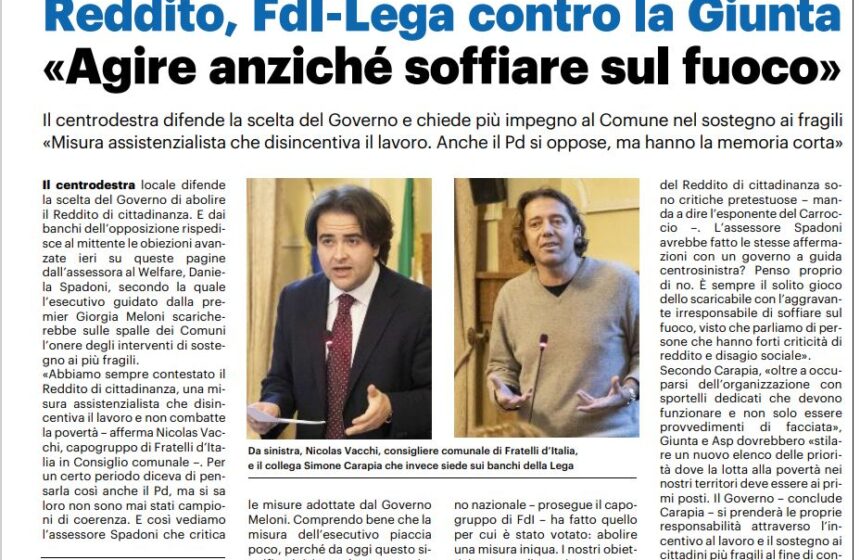 NICOLAS VACCHI (FDI): STOP AL REDDITO DI CITTADINANZA. BENE IL GOVERNO MELONI, ORA IL PD INIZI A FARE LA SUA PARTE PER LE FRAGILITÀ SOCIALI E IL LAVORO. FDI HA SEMPRE FATTO LA PROPRIA PARTE.