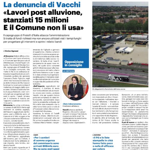 ALLUVIONE, FRATELLI D’ITALIA IMOLA: IL GOVERNO MELONI AGGIUDICA A IMOLA 15 MILIONI E IL COMUNE USA POCO PIÙ DI 290MILA EURO? BEFFA AI CITTADINI ALLUVIONATI
