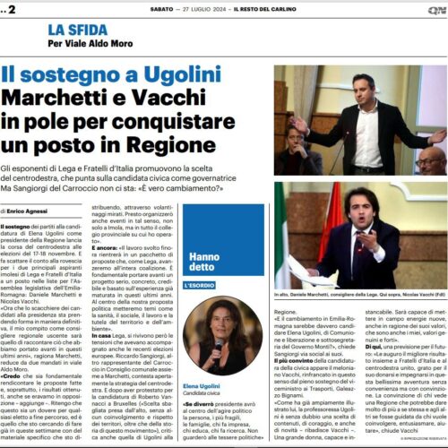 ELEZIONI REGIONALI: “IL SOSTEGNO A UGOLINI: VACCHI IN POLE PER CONQUISTARE UN POSTO IN REGIONE.”