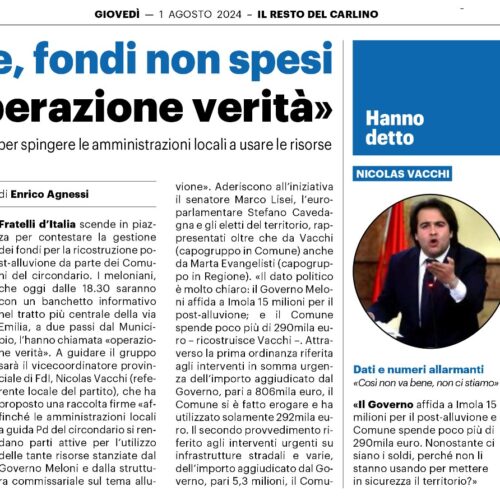 FRATELLI D’ITALIA CIRCONDARIO IMOLESE IN PIAZZA COI PARLAMENTARI E GLI ELETTI, PETIZIONE SUI FONDI POST ALLUVIONE. VACCHI ED EVANGELISTI: IL GOVERNO MELONI ASSEGNA I FONDI MA I COMUNI A GUIDA PD NON LI USANO. OPERAZIONE VERITÀ.