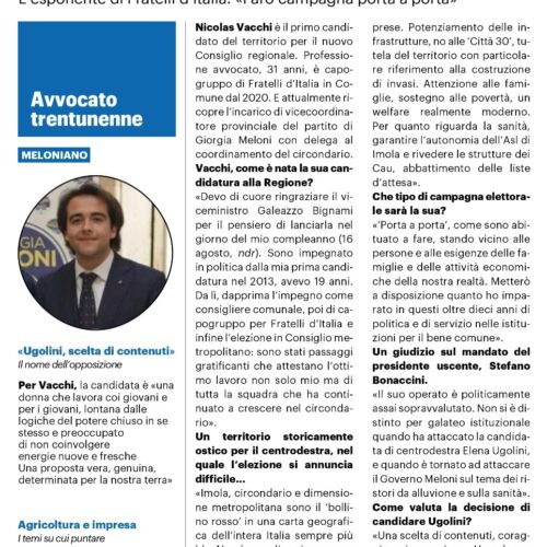 INTERVISTA ALL’AVVOCATO NICOLAS VACCHI CANDIDATO ALLE ELEZIONI REGIONALI LER FRATELLI D’ITALIA