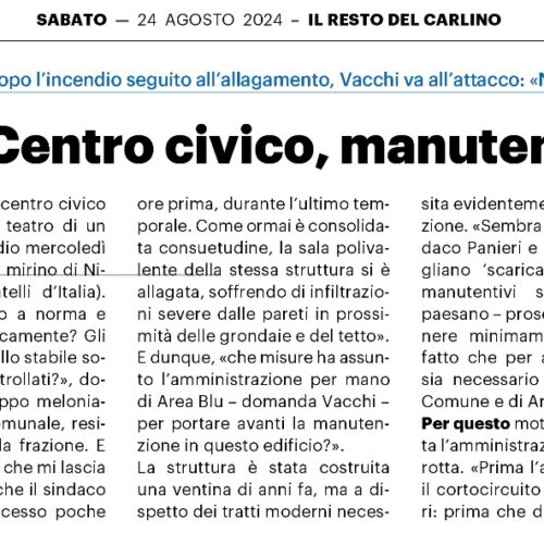 NICOLAS VACCHI (FDI): PRIMA DEL PRINCIPIO DI INCENDIO, ANCHE LE INFILTRAZIONI D’ACQUA, AL CENTRO CIVICO DI SESTO MANCA LA MANUTENZIONE?