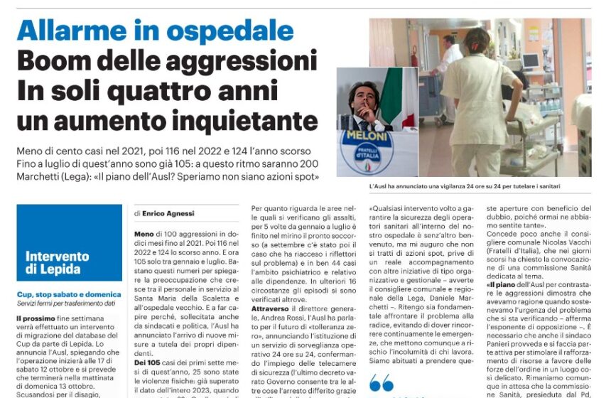 NICOLAS VACCHI (FDI): AGGRESSIONI IN OSPEDALE, SOLO ORA IL PIANO DELL’AUSL? NECESSARIO MA NON SUFFICIENTE, DIMOSTRA CHE LE NOSTRE PREOCCUPAZIONI ERANO FONDATE.