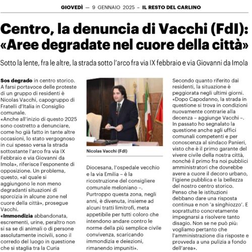 NICOLAS VACCHI (FDI): DEGRADO IN CENTRO STORICO: LATRINA A CIELO APERTO?