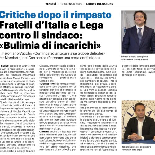 NICOLAS VACCHI (FDI): RIMPASTO IN GIUNTA? BULIMIA DI INCARICHI