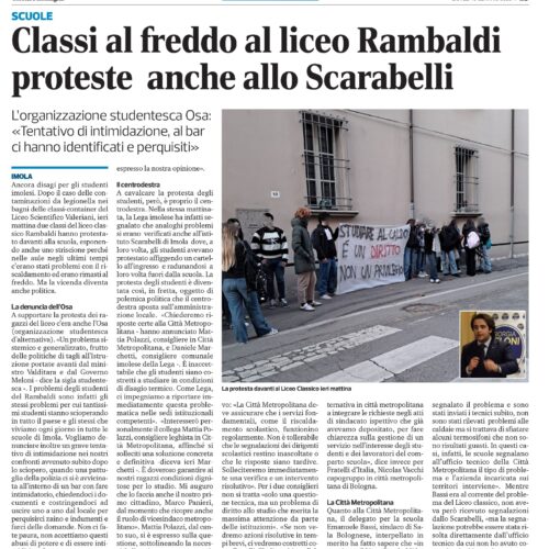 NICOLAS VACCHI (FDI): SCUOLE SUPERIORI AL FREDDO, PROBLEMI ALLO SCARABELLI-GHINI E AL LICEO RAMBALDI. CITTÀ METROPOLITANA DORME? PANIERI BATTA UN COLPO.