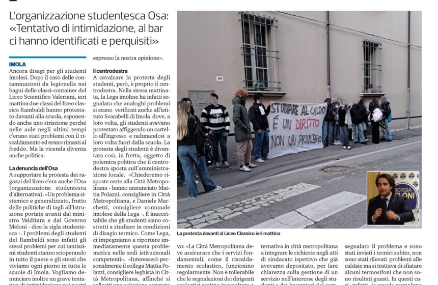 NICOLAS VACCHI (FDI): SCUOLE SUPERIORI AL FREDDO, PROBLEMI ALLO SCARABELLI-GHINI E AL LICEO RAMBALDI. CITTÀ METROPOLITANA DORME? PANIERI BATTA UN COLPO.